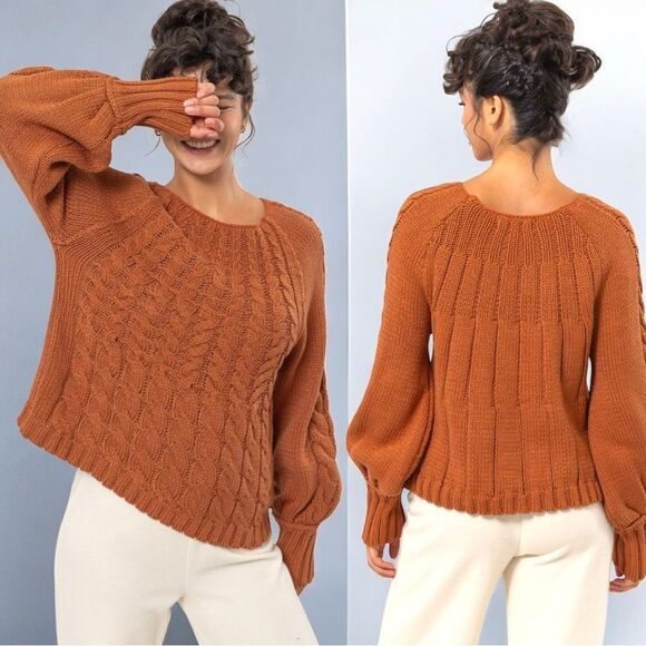 HYFVE Sweaters - Rust Cable-Knit Round Neck Raglan Sleeve Sweater Large NEW - HYFVE
